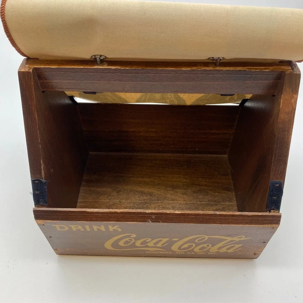 Coca-Cola Wooden Storage Crate Canvas Lid Brown Vintage Style Rustic Carrier